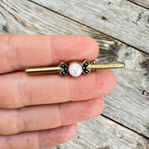 Vintage Jewelry Bar Pin with Faux pearl Bar Long Brooch